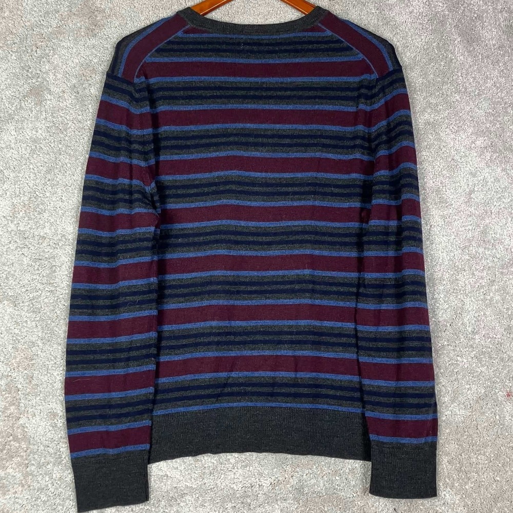 VTG Gap V-Neck Sweater Mens L Gray Blue Maroon Striped Italian Merino Wool 90s - Picture 7 of 14